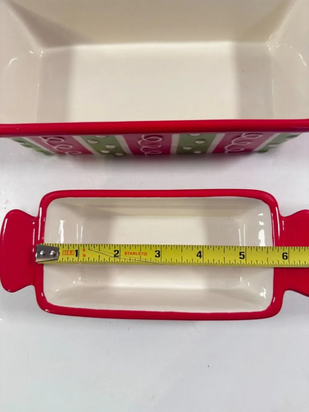 Baking Loaf Pans Stoneware Burton + Burton Christmas Red Green Polka Dots NEW